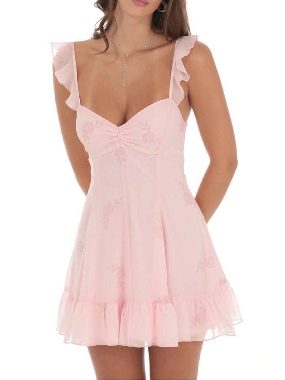 Ruffled Sweetheart Mini Dress in Light Pink